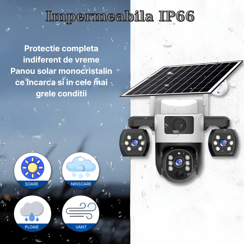 Casa si Gradina - Electrice - Smart Home - Camere de supraveghere - Camera de supraveghere tripla cu panou solar MaGeCa, 4G, Cartela SIM, 6MP Full HD, Baterie 8000 mAh, Panou solar 8W - Infinity.ro