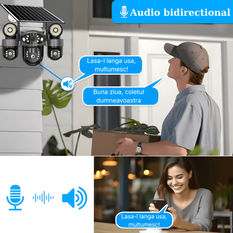 Casa si Gradina - Electrice - Smart Home - Camere de supraveghere - Camera de supraveghere tripla cu panou solar MaGeCa, Conexiune 4G, 6MP Full HD, Baterie 8000 mAh, Panou solar 8W - Infinity.ro