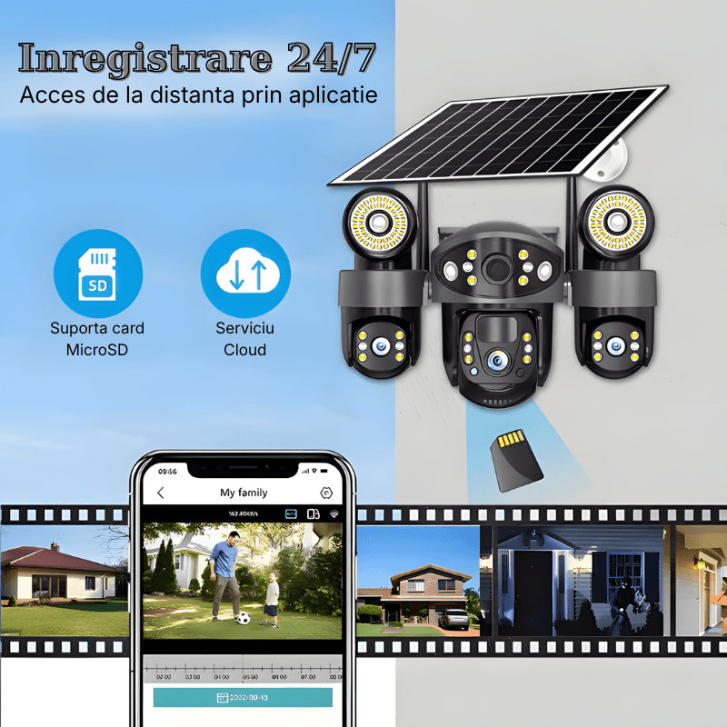 Casa si Gradina - Electrice - Smart Home - Camere de supraveghere - Camera de supraveghere tripla cu panou solar MaGeCa, Conexiune 4G, 6MP Full HD, Baterie 8000 mAh, Panou solar 8W - Infinity.ro