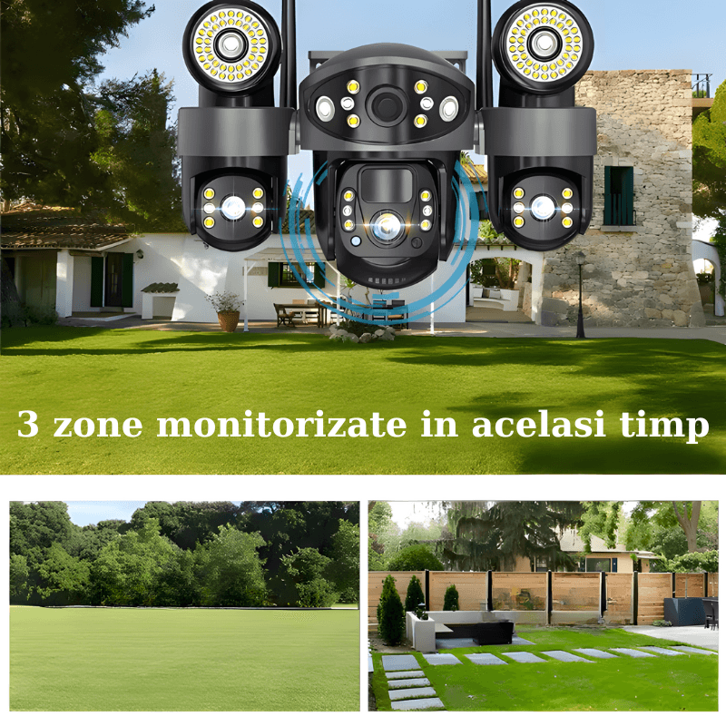 Casa si Gradina - Electrice - Smart Home - Camere de supraveghere - Camera de supraveghere tripla cu panou solar MaGeCa, Conexiune 4G, 6MP Full HD, Baterie 8000 mAh, Panou solar 8W - Infinity.ro