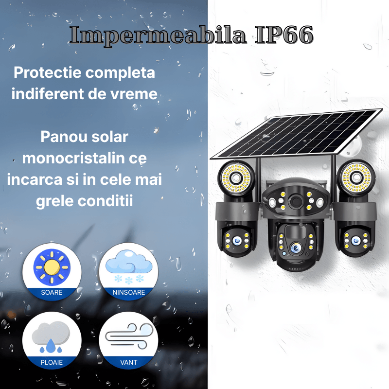 Casa si Gradina - Electrice - Smart Home - Camere de supraveghere - Camera de supraveghere tripla cu panou solar MaGeCa, Conexiune 4G, 6MP Full HD, Baterie 8000 mAh, Panou solar 8W - Infinity.ro