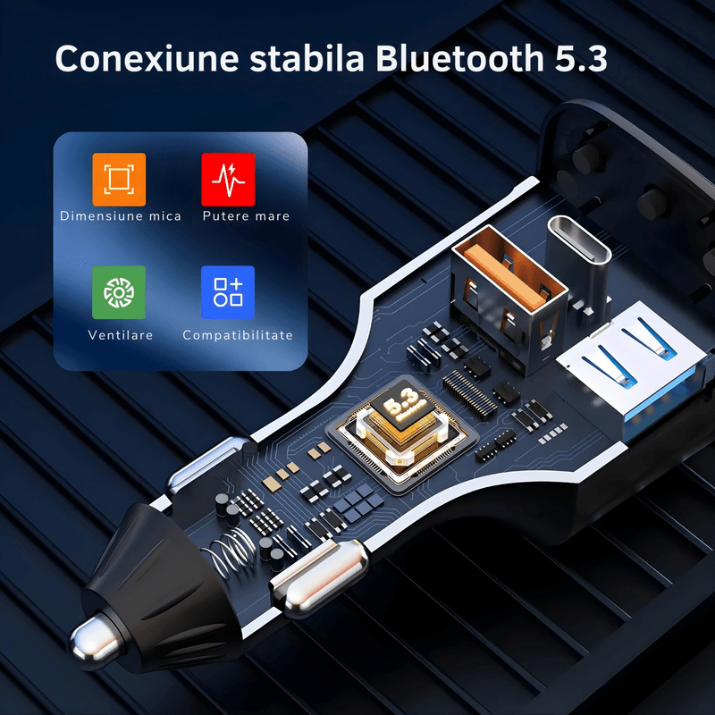 Auto si Moto - Electronice auto - Multimedia auto - Modulator FM cu Bluetooth, microSD, incarcare rapida, apeluri hands-free si redare muzica, alimentare 12–24 V - Infinity.ro