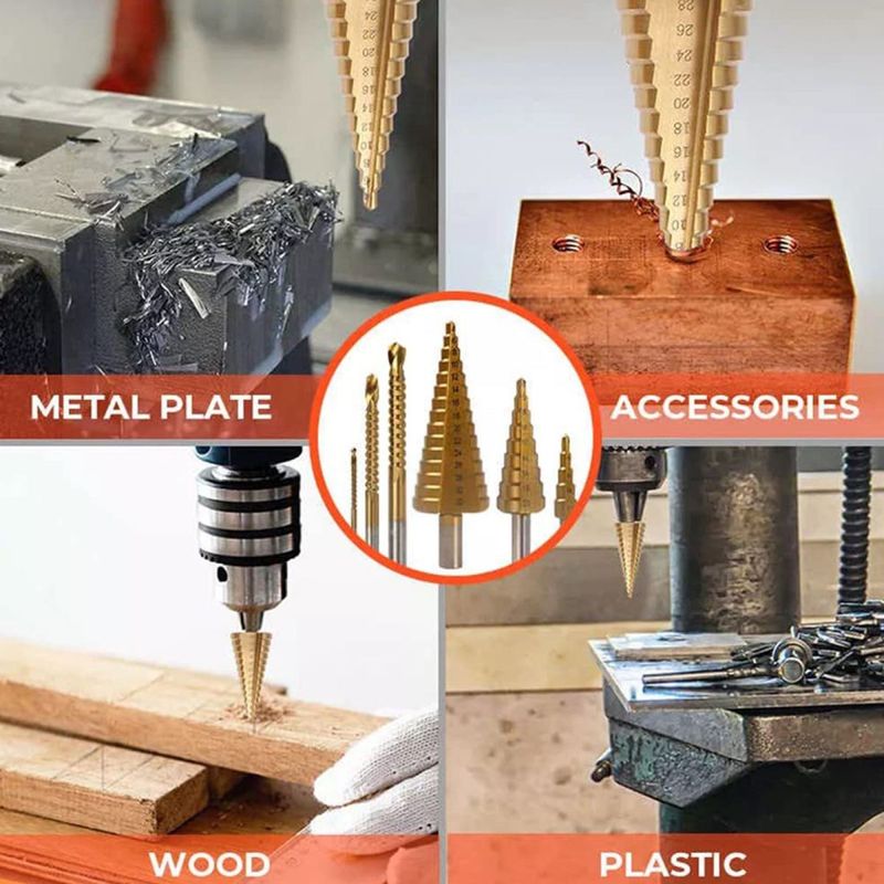 Casa si Gradina - Constructii - Scule electrice si accesorii - Seturi si accesorii pentru gaurit si insurubat - Set 6 burghie in cutie de depozitare, 3 marimi in trepte si 3 cu rasucire, pt prelucrarea metalelor, lemnului etc - Infinity.ro