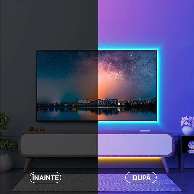 Casa si Gradina - Corpuri si surse de iluminat - Benzi LED - Banda LED RGB cu Telecomanda, Control prin aplicatie, USB, lumina decorativa colorata, Efect Muzical, 10 M - Infinity.ro