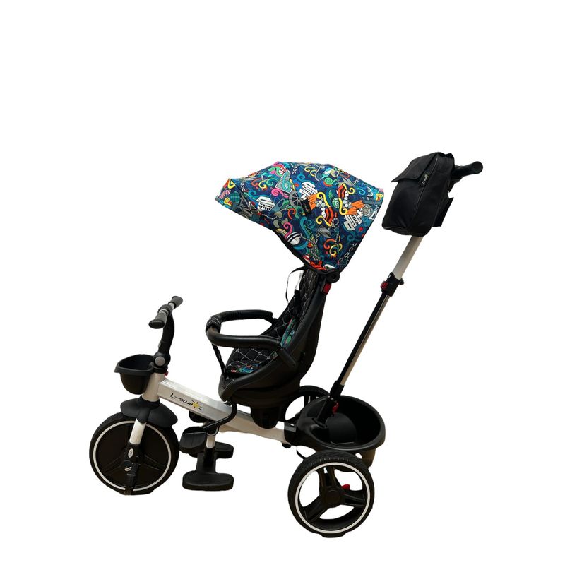 Jucarii, Copii si Bebe - Jucarii si jocuri - Jucarii de exterior - Triciclete - Tricicleta Go Kart L-sun scaun reversibil, pozitie de somn, borseta,sezut tip scoica, roti cauciuc, copertina UV - Infinity.ro