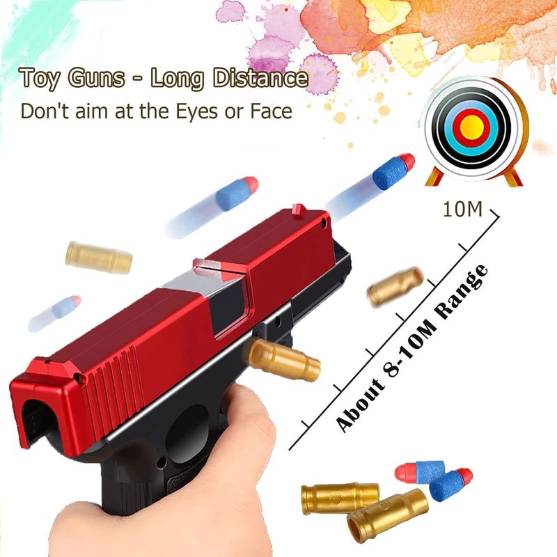 Jucarii, Copii si Bebe - Jucarii si jocuri - Jucarii de rol - Arme de jucarie - Pistol de jucarie cu gloante moi, Incarcare manuala, Ejectarea carcasei goale, Negru/Rosu - Infinity.ro