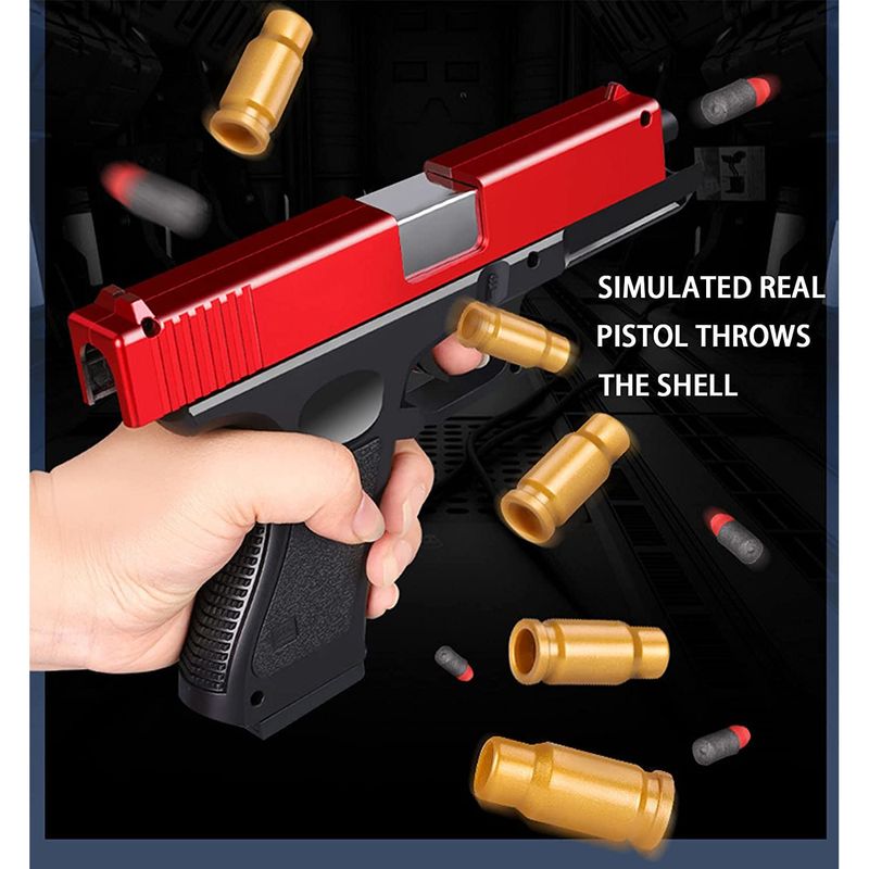 Jucarii, Copii si Bebe - Jucarii si jocuri - Jucarii de rol - Arme de jucarie - Pistol de jucarie cu gloante moi, Incarcare manuala, Ejectarea carcasei goale, Negru/Rosu - Infinity.ro