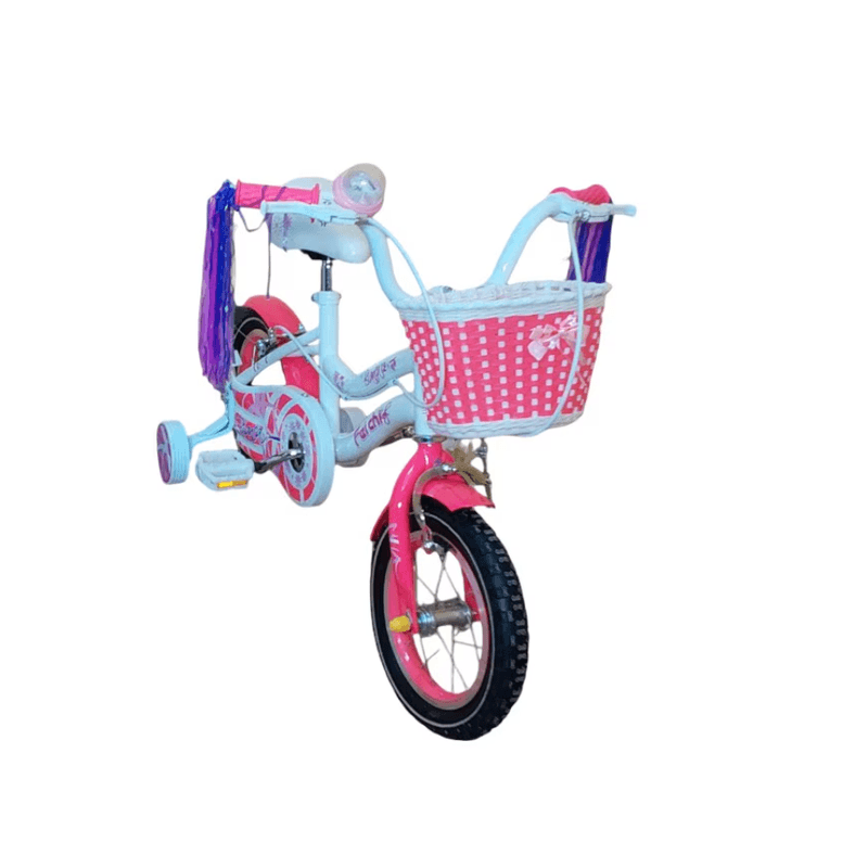 Sport si Outdoor - Ciclism - Biciclete pentru copii - Bicicleta Go Kart Bianca, 12 inch, pentru copii, 2-4 ani, roti ajutatoare, portbagaj, cosulet, alb cu roz - Infinity.ro
