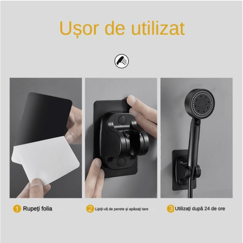 Casa si Gradina - Sanitare - Cazi si cabine de dus - Coloane si seturi de dus - Set cap de dus & furtun 150 cm & suport montare, 5 moduri de jet cu presiune mare, 5 viteze reglabile, ABS, Negru - Infinity.ro