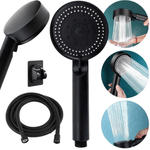Casa si Gradina - Sanitare - Cazi si cabine de dus - Coloane si seturi de dus - Set cap de dus & furtun 150 cm & suport montare, 5 moduri de jet cu presiune mare, 5 viteze reglabile, ABS, Negru - Infinity.ro