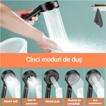Casa si Gradina - Sanitare - Cazi si cabine de dus - Coloane si seturi de dus - Set cap de dus & furtun 150 cm & suport montare, 5 moduri de jet cu presiune mare, 5 viteze reglabile, ABS, Negru - Infinity.ro