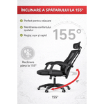 PC, gaming si accesorii - Gaming - Accesorii gaming - Scaune gaming - Scaun ergonomic birou/gaming, negru, spatar mesh, tetiera 2D, suport lombar, mecanism sincron, 120 kg, ROHS - Infinity.ro