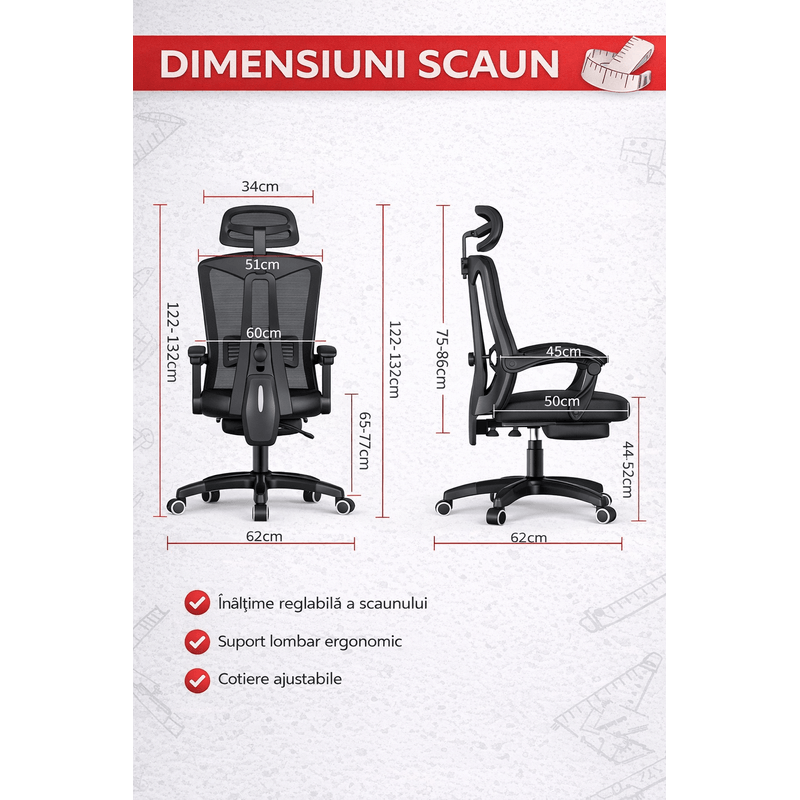 PC, gaming si accesorii - Gaming - Accesorii gaming - Scaune gaming - Scaun ergonomic birou/gaming, negru, spatar mesh, tetiera 2D, suport lombar, mecanism sincron, 120 kg, ROHS - Infinity.ro