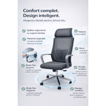 Casa si Gradina - Mobilier - Scaune si fotolii - Scaune - Scaun Ergonomic Reglabil pentru Birou si Gaming, Gri, Tetiera 2D, Mecanism Syncron, Spatar Mesh pentru Confort Sporit - Infinity.ro