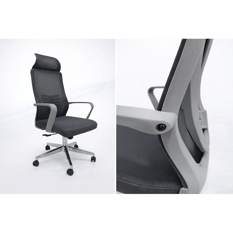 Casa si Gradina - Mobilier - Scaune si fotolii - Scaune - Scaun Ergonomic Reglabil pentru Birou si Gaming, Gri, Tetiera 2D, Mecanism Syncron, Spatar Mesh pentru Confort Sporit - Infinity.ro