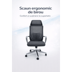 Casa si Gradina - Mobilier - Scaune si fotolii - Scaune - Scaun Ergonomic Reglabil pentru Birou si Gaming, Gri, Tetiera 2D, Mecanism Syncron, Spatar Mesh pentru Confort Sporit - Infinity.ro