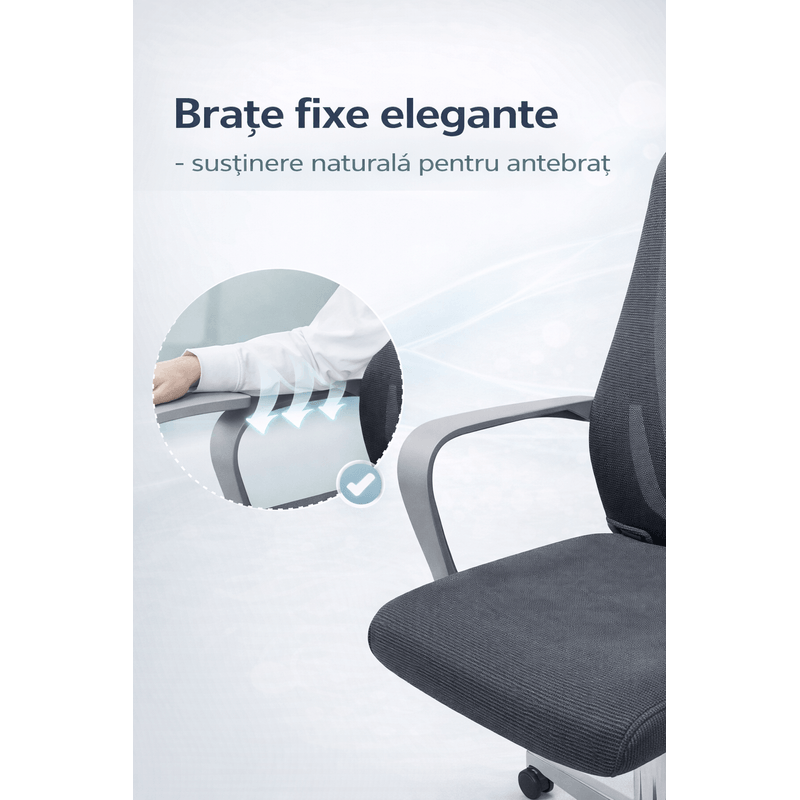 Casa si Gradina - Mobilier - Scaune si fotolii - Scaune - Scaun Ergonomic Reglabil pentru Birou si Gaming, Gri, Tetiera 2D, Mecanism Syncron, Spatar Mesh pentru Confort Sporit - Infinity.ro