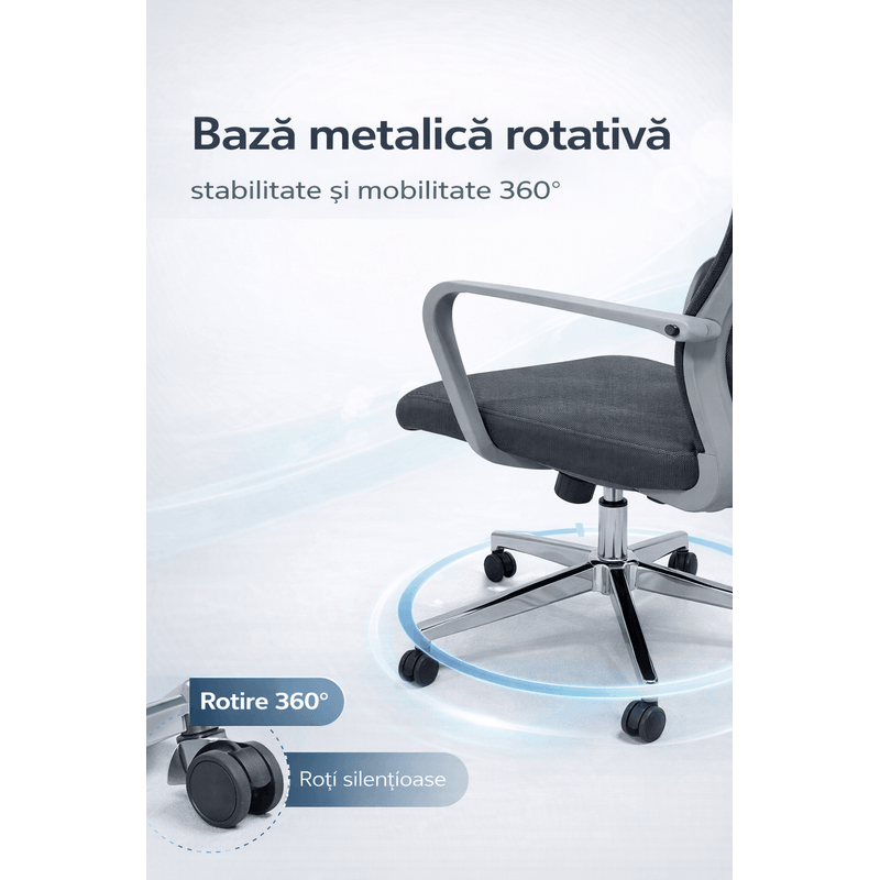 Casa si Gradina - Mobilier - Scaune si fotolii - Scaune - Scaun Ergonomic Reglabil pentru Birou si Gaming, Gri, Tetiera 2D, Mecanism Syncron, Spatar Mesh pentru Confort Sporit - Infinity.ro