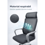 Casa si Gradina - Mobilier - Scaune si fotolii - Scaune - Scaun Ergonomic Reglabil pentru Birou si Gaming, Gri, Tetiera 2D, Mecanism Syncron, Spatar Mesh pentru Confort Sporit - Infinity.ro