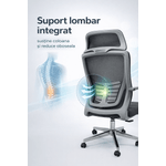 Casa si Gradina - Mobilier - Scaune si fotolii - Scaune - Scaun Ergonomic Reglabil pentru Birou si Gaming, Gri, Tetiera 2D, Mecanism Syncron, Spatar Mesh pentru Confort Sporit - Infinity.ro