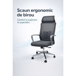 Casa si Gradina - Mobilier - Scaune si fotolii - Scaune - Scaun Ergonomic Reglabil pentru Birou si Gaming, Gri, Tetiera 2D, Mecanism Syncron, Spatar Mesh pentru Confort Sporit - Infinity.ro