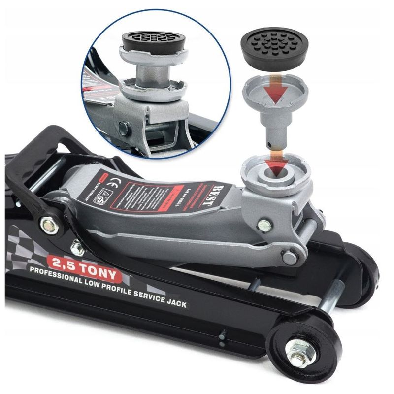 Auto si Moto - Reparatii si depanare - Scule auto - Echipamente de ridicare si sprijin - Cric hidraulic cu profil redus de 2,5 T cu valiza, tampon de cauciuc, S10663 - Infinity.ro