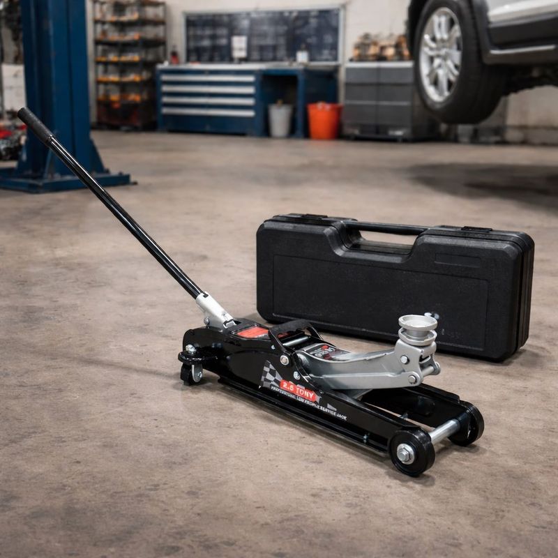 Auto si Moto - Reparatii si depanare - Scule auto - Echipamente de ridicare si sprijin - Cric hidraulic cu profil redus de 2,5 T cu valiza, tampon de cauciuc, S10663 - Infinity.ro