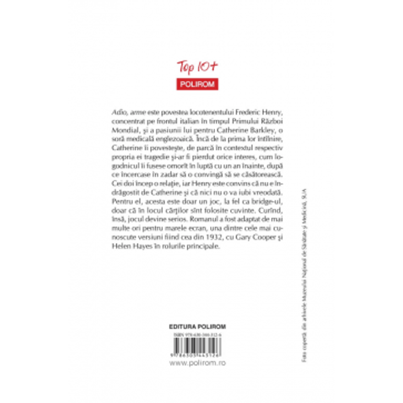 Carti si Birotica - Carti - Fictiune - Adio, Arme - Ernest Hemingway - Infinity.ro