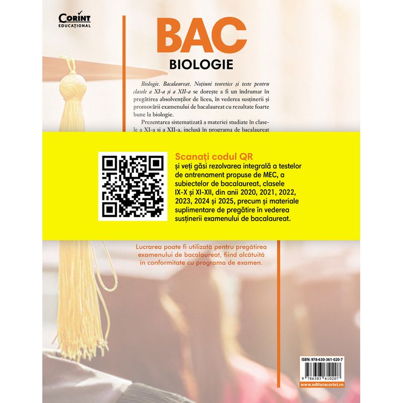 Carti si Birotica - Carti - Manuale si auxiliare scolare - Culegeri auxiliare - Bacalaureat 2026 - Biologie. Notiuni teoretice si teste pentru clasele a XI-a si a XII-a - Infinity.ro