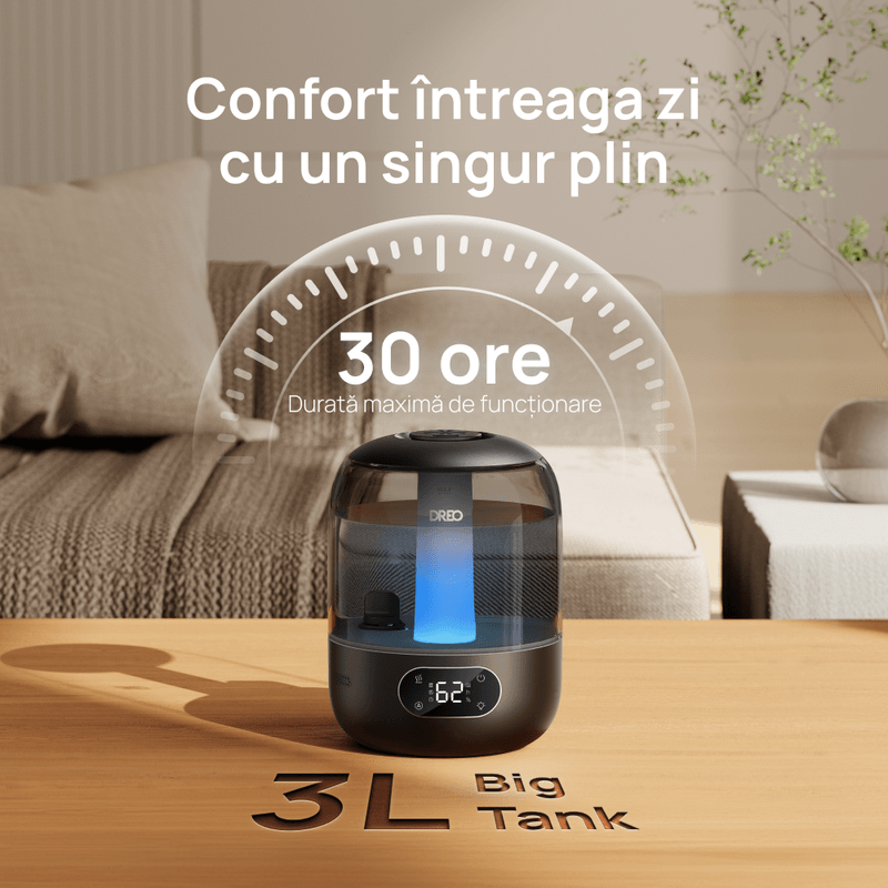 Electronice si Electrocasnice - Climatizare si sisteme de incalzire - Aparate filtrare aer - Umidificatoare - Umidificator Dreo 306, Rezorvor 3L, Capacitate de umidificare 250 ml/h, Negru - Infinity.ro