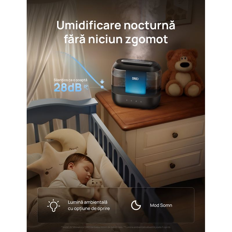 Electronice si Electrocasnice - Climatizare si sisteme de incalzire - Aparate filtrare aer - Umidificatoare - Umidificator Dreo 311S, Smart,Wifi, Rezervor 4L,Capacitate de umidificare 250 ml/h, Negru - Infinity.ro