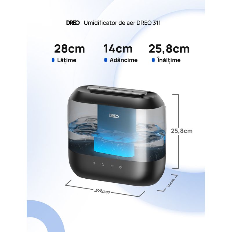 Electronice si Electrocasnice - Climatizare si sisteme de incalzire - Aparate filtrare aer - Umidificatoare - Umidificator Dreo 311S, Smart,Wifi, Rezervor 4L,Capacitate de umidificare 250 ml/h, Negru - Infinity.ro