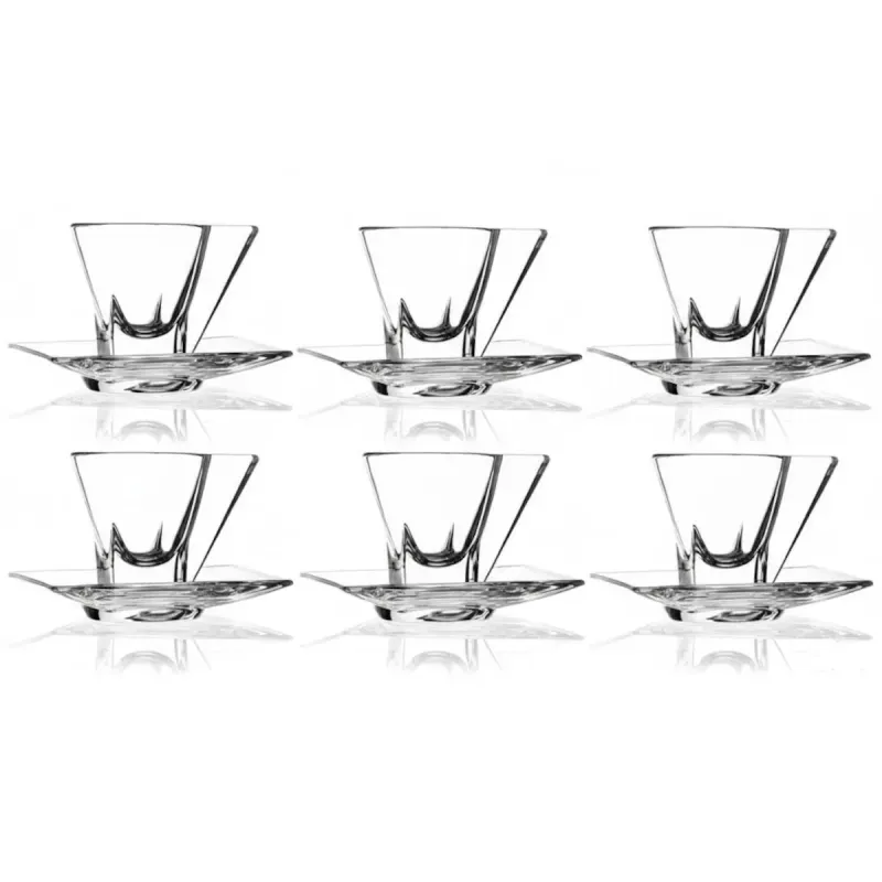Casa si Gradina - Bucatarie si vesela - Cani si pahare - Cani si cesti - Set 12 Piese Cesti de Cafea Expresso 6 Cesti si 6 Farfurii ABYZ Capacitate  150ml, Transparent - Infinity.ro