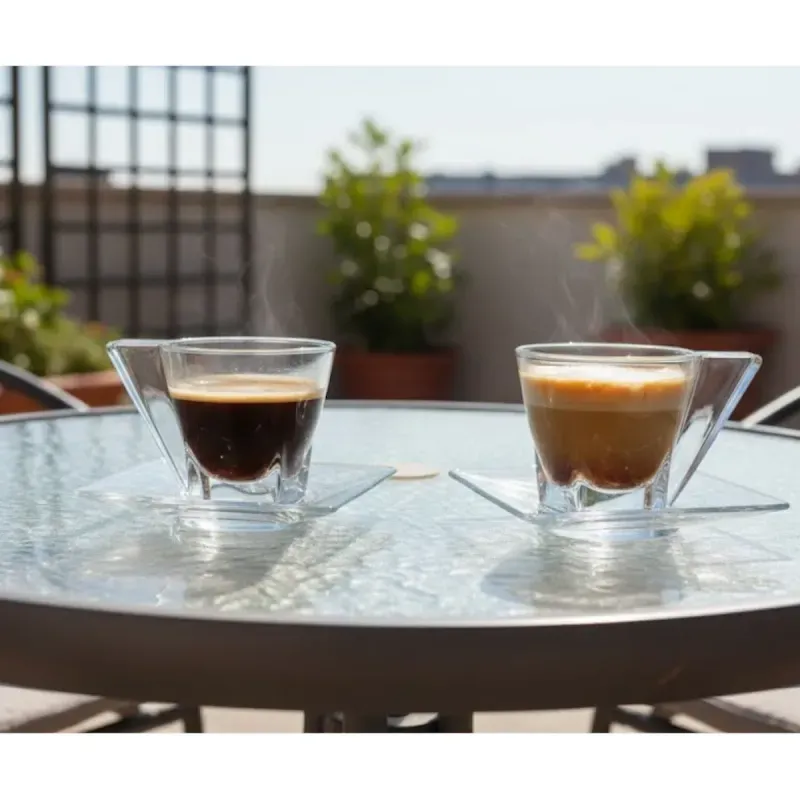 Casa si Gradina - Bucatarie si vesela - Cani si pahare - Cani si cesti - Set 12 Piese Cesti de Cafea Expresso 6 Cesti si 6 Farfurii ABYZ Capacitate  150ml, Transparent - Infinity.ro