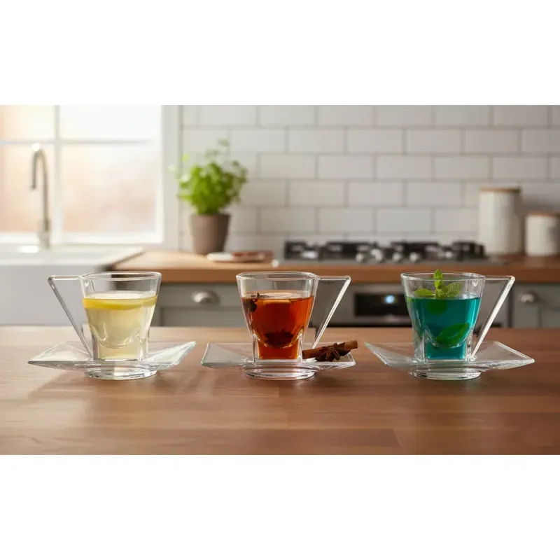 Casa si Gradina - Bucatarie si vesela - Cani si pahare - Cani si cesti - Set 12 Piese Cesti de Cafea Expresso 6 Cesti si 6 Farfurii ABYZ Capacitate  150ml, Transparent - Infinity.ro