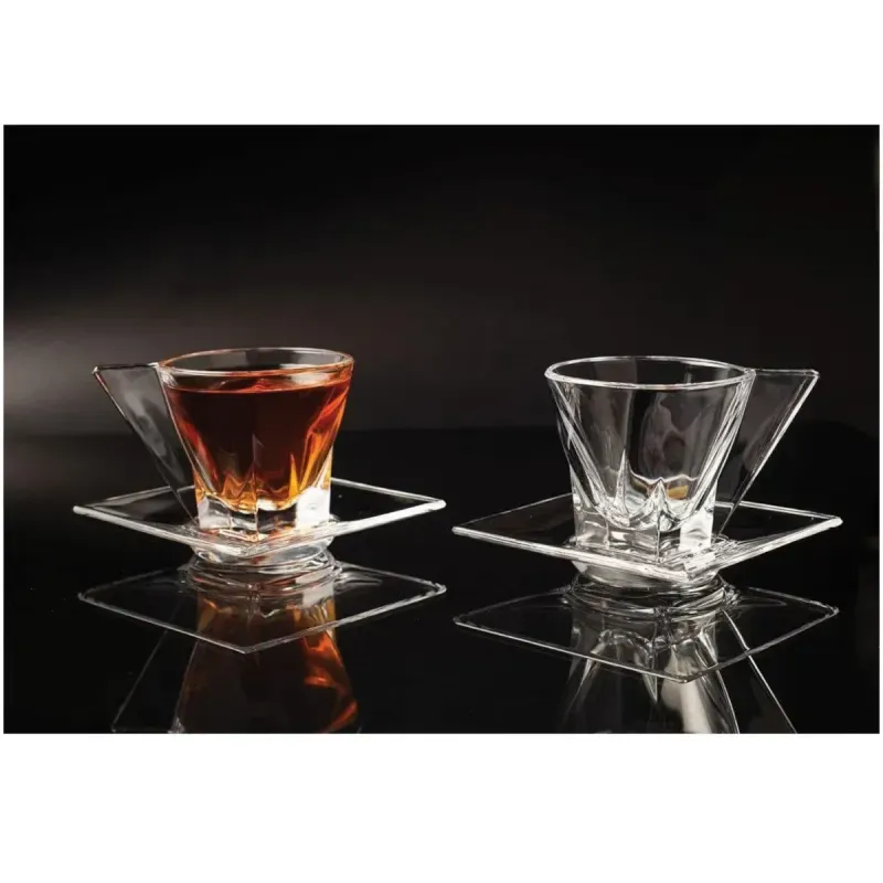 Casa si Gradina - Bucatarie si vesela - Cani si pahare - Cani si cesti - Set 12 Piese Cesti de Cafea Expresso 6 Cesti si 6 Farfurii ABYZ Capacitate  150ml, Transparent - Infinity.ro