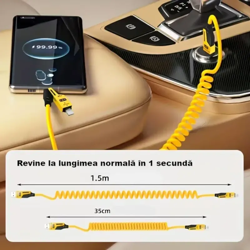 Laptop, Telefoane si Tablete - Telefoane mobile si accesorii - Accesorii Telefoane - Cabluri si adaptoare telefoane - Cablu de Date 4 in 1 cu Incarcare Rapida - USB, Lightning si Type -C - Flexibil si Compact, 1,5m, Galben ABYZ - Infinity.ro
