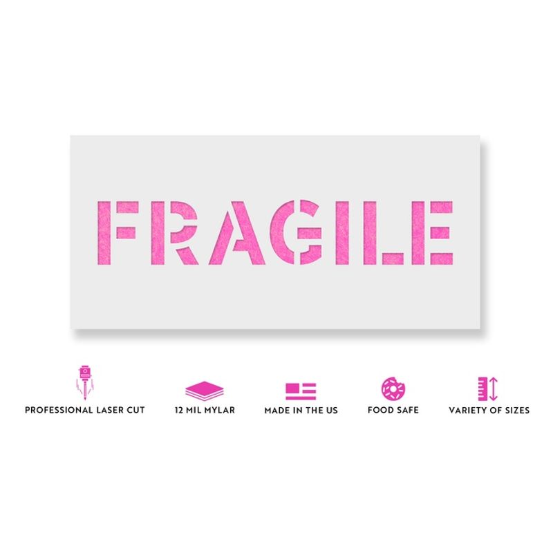 Casa si Gradina - Decoratiuni - DIY - Sabloane decorative pereti - Sablon Perete vopsire, tencuiala 0.7mm Fragile Word Refolosibil, model MXSP7218, 100 x 100 mm, 0.70mm - Infinity.ro