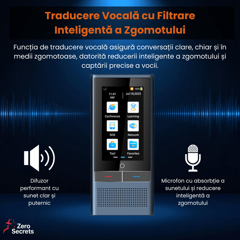 Laptop, Telefoane si Tablete - Wearables si gadgeturi - Gadgeturi - Dispozitive spionaj - Traducator Vocal ZeroSecrets cu Camera, Conectivitate 4G si WiFi - Infinity.ro
