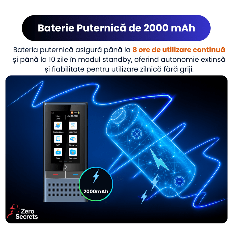 Laptop, Telefoane si Tablete - Wearables si gadgeturi - Gadgeturi - Dispozitive spionaj - Traducator Vocal ZeroSecrets cu Camera, Conectivitate 4G si WiFi - Infinity.ro