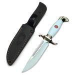 Sport si Outdoor - Camping - Cutite, bricege si accesorii - Cutite si bricege - Set de doua cutite de vanatoare, teaca din piele naturala, lama 440C, maner acrilic full tang, 26 cm, alb - Infinity.ro