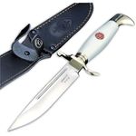 Sport si Outdoor - Camping - Cutite, bricege si accesorii - Cutite si bricege - Set de doua cutite de vanatoare, teaca din piele naturala, lama 440C, maner acrilic full tang, 26 cm, alb - Infinity.ro