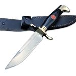 Sport si Outdoor - Camping - Cutite, bricege si accesorii - Cutite si bricege - Set de doua cutite de vanatoare, teaca din piele naturala, lama 440C, maner acrilic full tang, 26 cm, negru - Infinity.ro