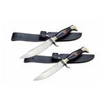 Sport si Outdoor - Camping - Cutite, bricege si accesorii - Cutite si bricege - Set de doua cutite de vanatoare, teaca din piele naturala, lama 440C, maner acrilic full tang, 26 cm, negru - Infinity.ro