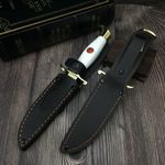 Sport si Outdoor - Camping - Cutite, bricege si accesorii - Cutite si bricege - Set de doua cutite de vanatoare, teaca din piele naturala, lama 440C, maner acrilic full tang, 26 cm, negru - Infinity.ro