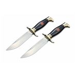 Sport si Outdoor - Camping - Cutite, bricege si accesorii - Cutite si bricege - Set de doua cutite de vanatoare, teaca din piele naturala, lama 440C, maner acrilic full tang, 26 cm, negru - Infinity.ro