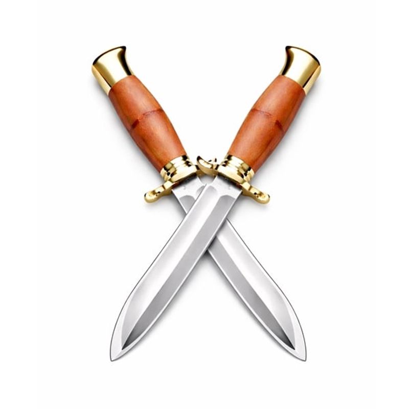 Sport si Outdoor - Camping - Cutite, bricege si accesorii - Cutite si bricege - Set de doua cutite de vanatoare, teaca din piele naturala, lama 440C, maner acrilic full tang, 26 cm, maro/negru - Infinity.ro