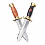 Sport si Outdoor - Camping - Cutite, bricege si accesorii - Cutite si bricege - Set de doua cutite de vanatoare, teaca din piele naturala, lama 440C, maner acrilic full tang, 26 cm, maro/negru - Infinity.ro