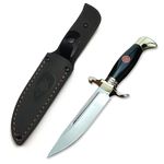 Sport si Outdoor - Camping - Cutite, bricege si accesorii - Cutite si bricege - Set de doua cutite de vanatoare, teaca din piele naturala, lama 440C, maner acrilic full tang, 26 cm, maro/negru - Infinity.ro