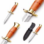 Sport si Outdoor - Camping - Cutite, bricege si accesorii - Cutite si bricege - Set de doua cutite de vanatoare, teaca din piele naturala, lama 440C, maner acrilic full tang, 26 cm, maro/negru - Infinity.ro